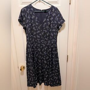 Ann Taylor Navy Midi Dress with Floral Pattern